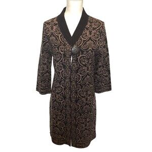 Icelandic Design Long Wool Cardigan Nordic Scandi Medium Black Tan